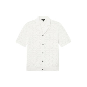REISS Dalkeith Pointelle-Knit Cuban-Collar Shirt in White